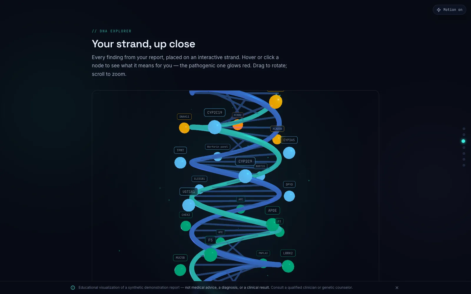 3D DNA helix with labelled finding nodes